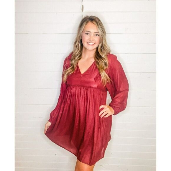 SALE! Andree By Unit Burgundy Berry Red Mini V Neck Dress New S-L D10194 - Picture 7 of 8